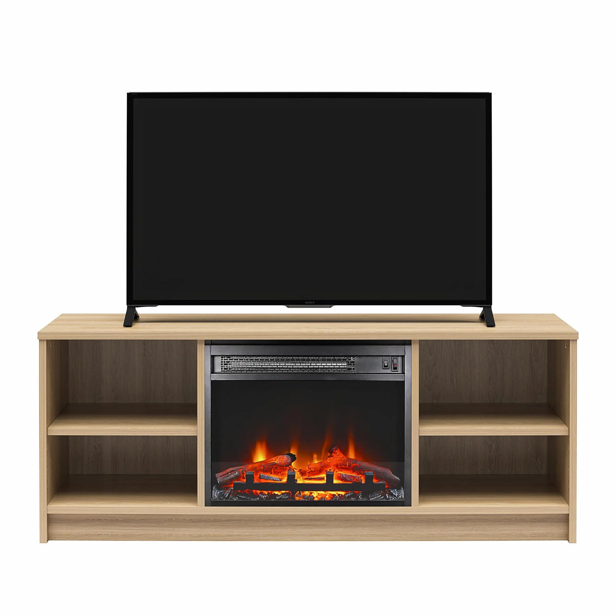 Mainstays Fireplace TV Stand, for TVs up to 55", Black Oak