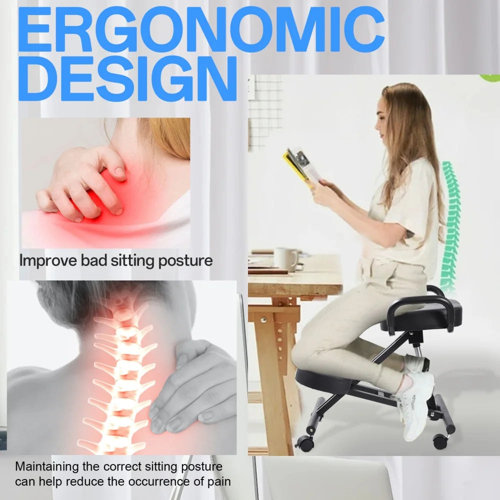 Ergonomic Kneeling Chair with Smooth Casters, Thick Comfort Padding for All-Day Comfort in Medical Offices or Therapy Clinics(A)