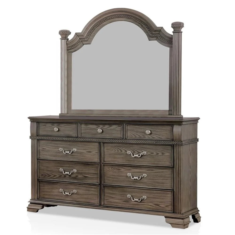 FOA Charo 6pc Gray Wood Bedroom Set-King Nightstands??����?��?