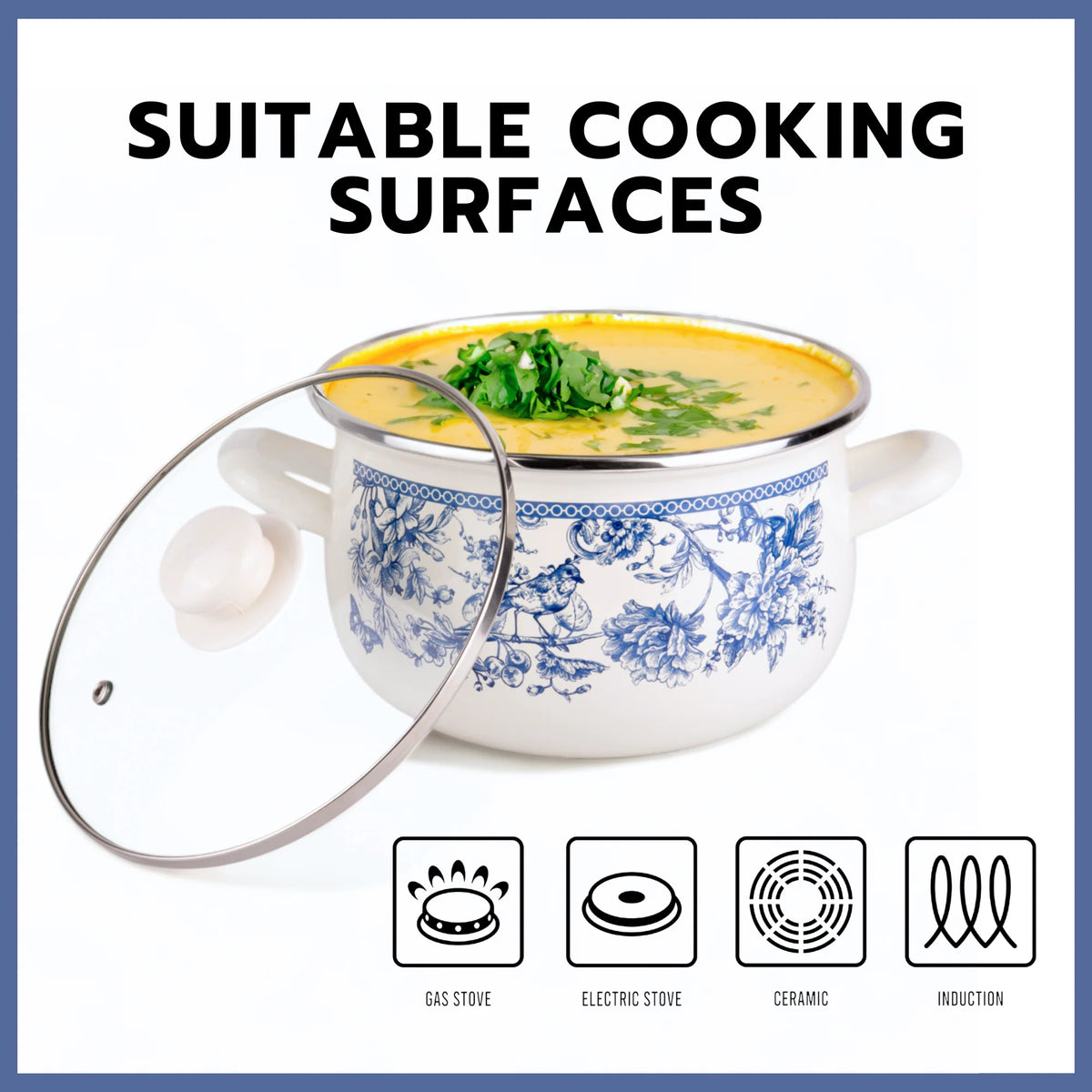 STPgoods Enameled Aluminum Belly Deep Stock Pot with Lid Set of 2 Vegetable Garden Cooking Pot Set 2.2 Qt 4 Qt 5.05 Qt and 6.55 Qt Enamel Soup Pots