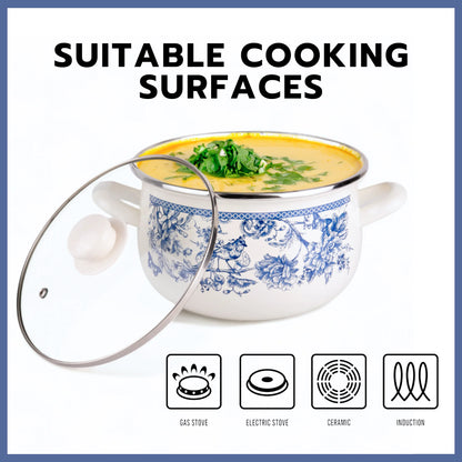 STPgoods Enameled Aluminum Belly Deep Stock Pot with Lid Set of 2 Vegetable Garden Cooking Pot Set 2.2 Qt 4 Qt 5.05 Qt and 6.55 Qt Enamel Soup Pots