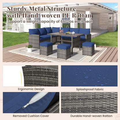 AECOJOY 7 Piece Patio Furniture Set PE Rattan Outdoor Dining Set Sectional Sofa Couch with Table Patio Conversation Set in Gray