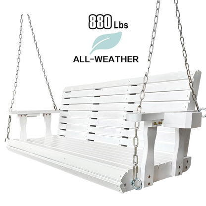 Fortune Candy 3 Person Outdoor Wood Hanging Swing, Heavy Duty 880 lbs Wood Porch Swing, Brown-5ft