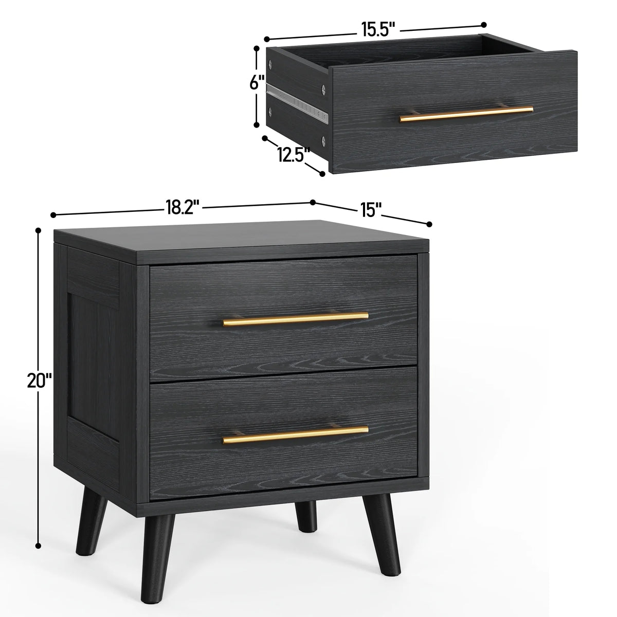 Bedroom Furniture Set - Includes Queen Bed Frame, Nightstands Set of 2, 5-Drawer Dresser & Double Wide 6-Drawer Dresser - Modern Storage Solution for Stylish Home Decor, Black