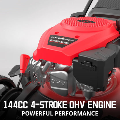 PowerSmart 3-in-1 18-inch Gas Push Lawn Mower with 144cc Engine, 6-Position Height Adjustment