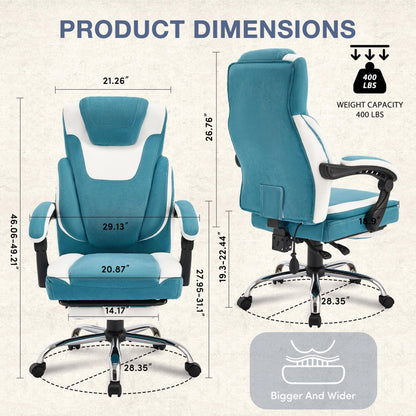 JONPONY Big and Tall Office Chair 400lbs, Executive Reclining Office Chairs with Footrest, High Back Home Office Chair Thick Padded Armrests, Ergonomic Adjustable Lumbar Support, PinkWhite