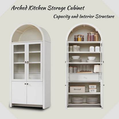 SinCiDo Arched Kitchen Pantry Storage Cabinet, 71-Inch Tall Wood Adjustable Shelves, 2 Doors, 2 Drawers