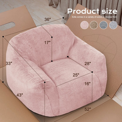 HOMGUAVA Giant Bean Bag Chair for Adults & Kids, Oversized Lounger Couch Large Lazy Chair w/ Stuffed Memory Foam & Wide Armrests, Light Gray