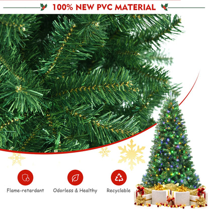 Costway 7ft Pre-lit Hinged Christmas Tree w/ Remote Control & 9 Lighting Modes