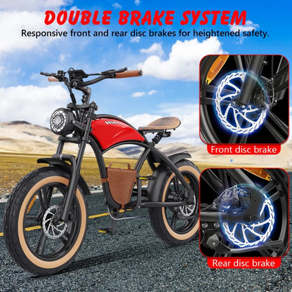 Hidoes B10 Electric Mountain Bike for Men/Woman 1000W Adult Electric Bicycle 20" Fat Tire Off Road E-bike with Removable Battery up to 28 mph,Free Shipping, Red