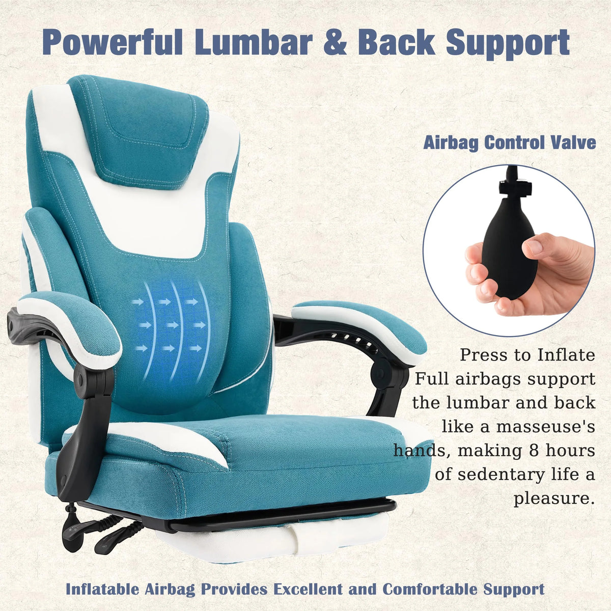 JONPONY Big and Tall Office Chair 400lbs, Executive Reclining Office Chairs with Footrest, High Back Home Office Chair Thick Padded Armrests, Ergonomic Adjustable Lumbar Support, PinkWhite