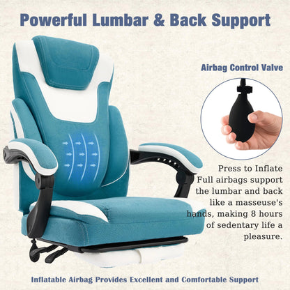JONPONY Big and Tall Office Chair 400lbs, Executive Reclining Office Chairs with Footrest, High Back Home Office Chair Thick Padded Armrests, Ergonomic Adjustable Lumbar Support, PinkWhite