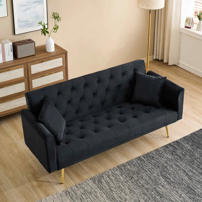FFH Modern Corduroy Futon Sofa Bed with Adjustable Backrest,Convertible Loveseat Sleeper,Soft Couch with Drop-Down Table and Cup Holder for Living room,Pink