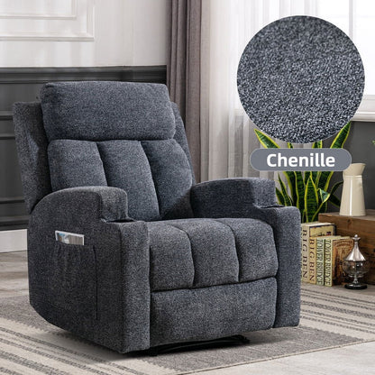 Bonzy Home Heated Manual Massage Recliner with Cup Holder Padded Breathable Fabric Recliner, Home Theater Seating��Navy