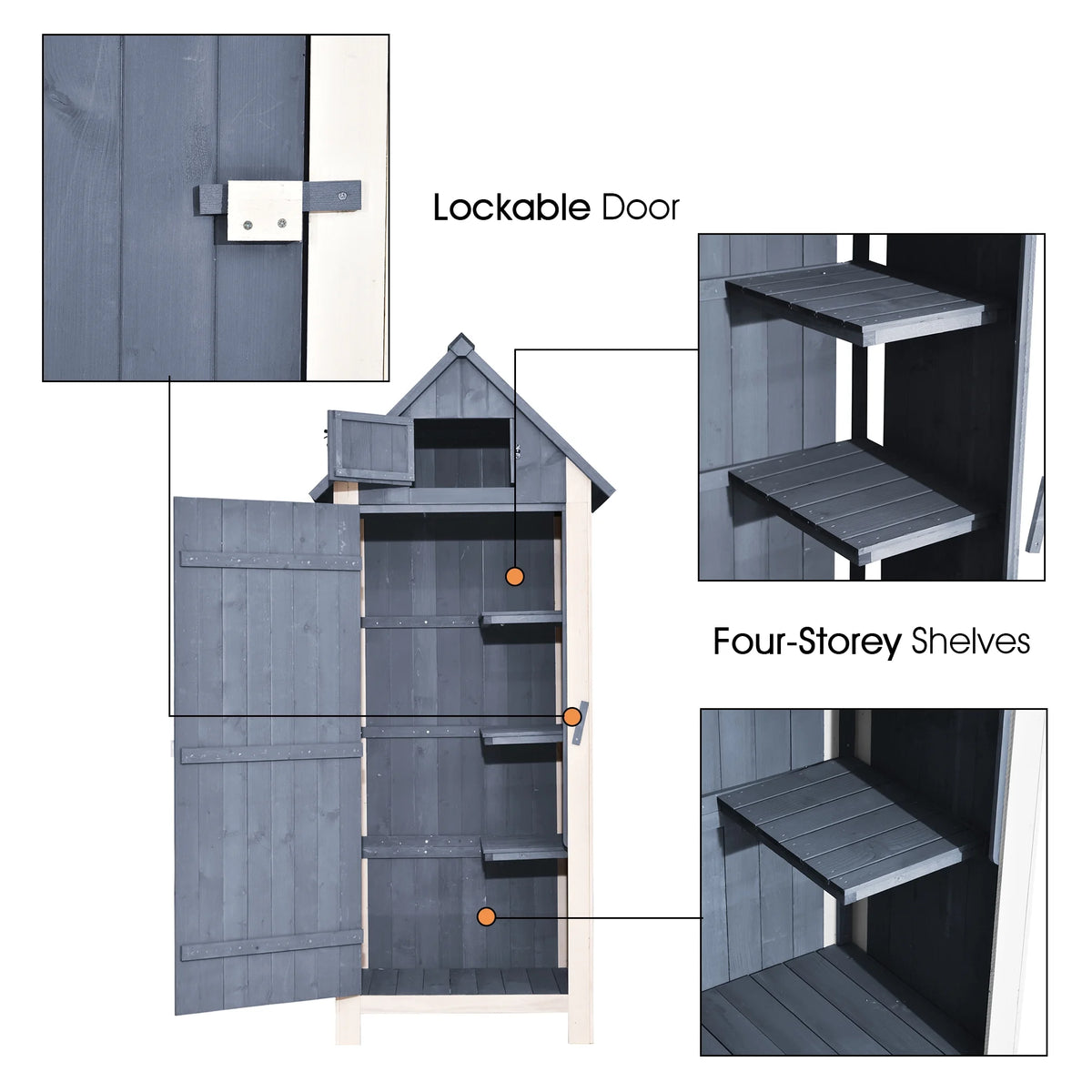 Mcombo Outdoor Storage Cabinet, Wood Garden Tool Shed (70" Tall) 0770EY