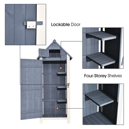 Mcombo Outdoor Storage Cabinet, Wood Garden Tool Shed (70" Tall) 0770EY