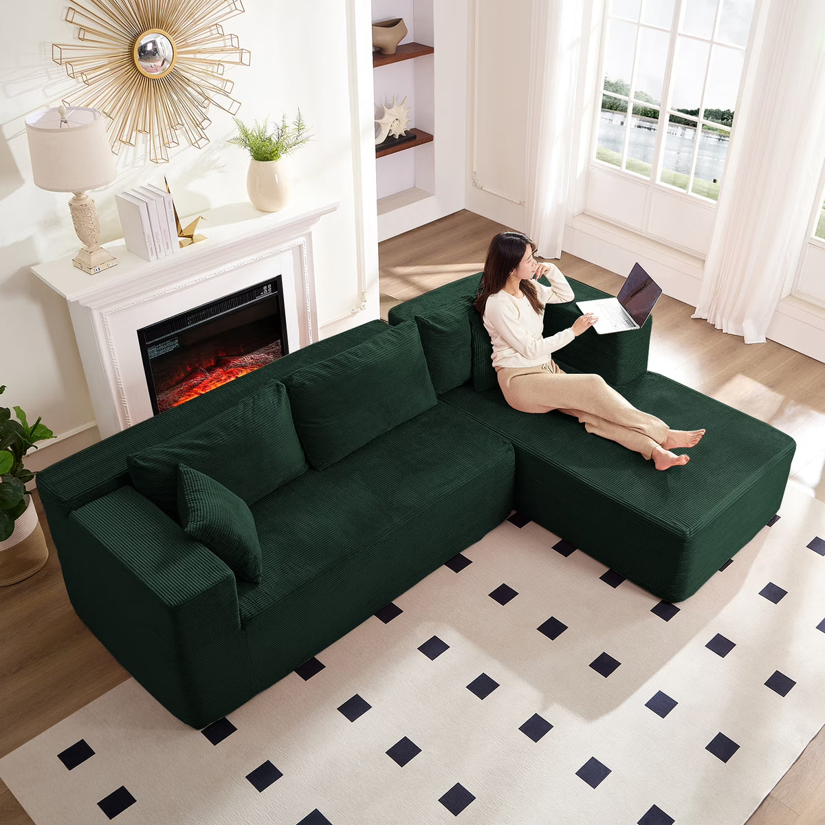ZAFLY 106" Cloud Sectional Couch with Chaise, No Assembly Required L Shaped Sleeper Sofa, Oversized Deep Seat Modular Couches and Sofas for Living Room - Right, Black