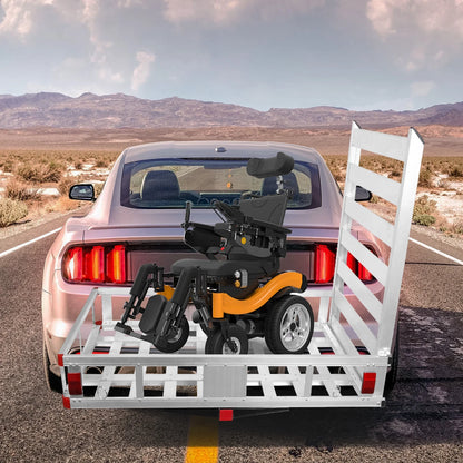 Aluminum Hitch Lift Ramp, 50" Extra Wide Platform, Braced Side Rails, Hitch Mount Loading Ramp, Cargo Carrier with Ramp, Snowmobile Hauler, Farm Equipment