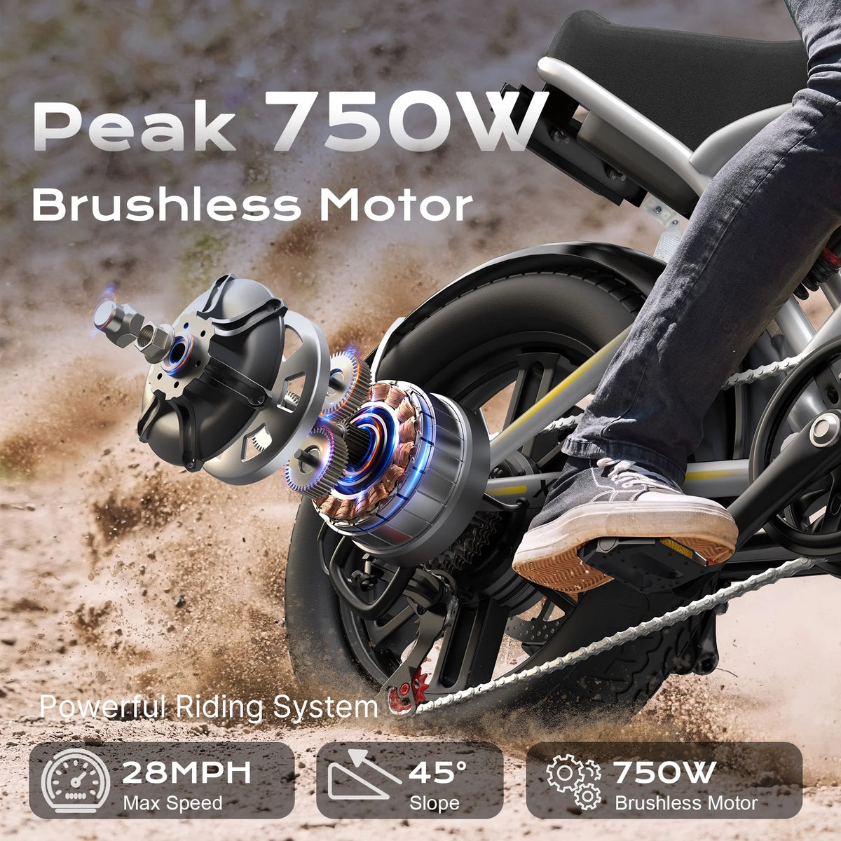 AIRWEST Peak 1000W Electric Bike for Adults - Reaches 25MPH, 65 Miles Long Range, 48V 13Ah Battery, Full Suspension, 7-Speed, 20" Fat Tire Electric Motorcycle Dirt Bike, UL2849