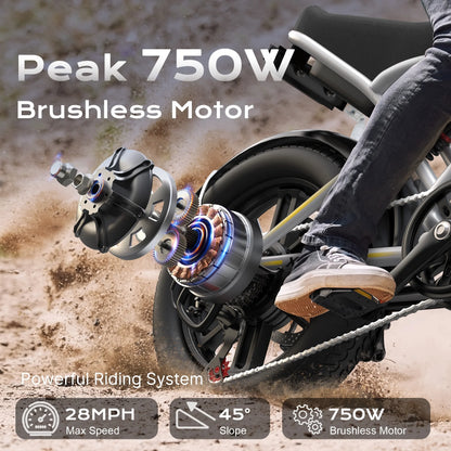 AIRWEST Peak 1000W Electric Bike for Adults - Reaches 25MPH, 65 Miles Long Range, 48V 13Ah Battery, Full Suspension, 7-Speed, 20" Fat Tire Electric Motorcycle Dirt Bike, UL2849