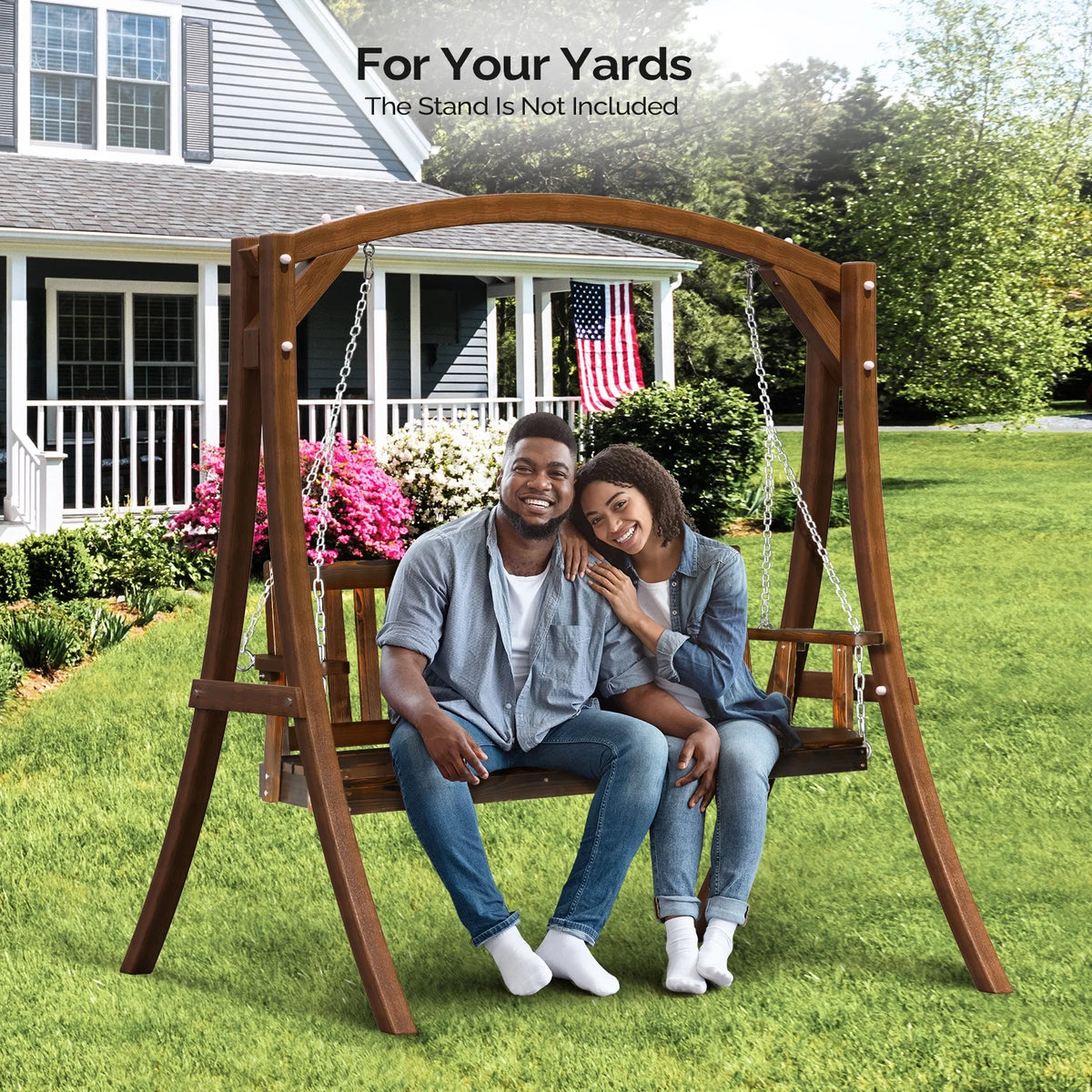 VINGLI Heavy Duty 880 LBS 4 FT Patio Wooden Porch Swing with Upgraded Adjustable Chains, Rustic