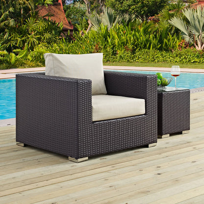 Modern Contemporary Urban Design Outdoor Patio Balcony Lounge Chair, Beige, Rattan