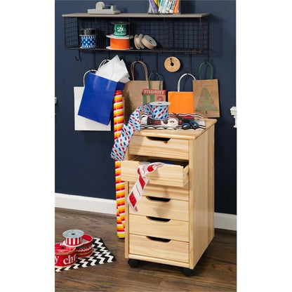 Riverbay Furniture Six Drawer Wood Rolling Storage Cart in Brown