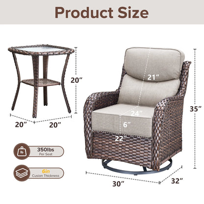 Bellefurn Luxury Outdoor Patio Furniture Set,Swivel Rocker Patio Chairs with 6-inch Thick Cushion,Patio Sofa and Glass Coffee Table,Outdoor Conversation Set for Porch, Deck, Yard
