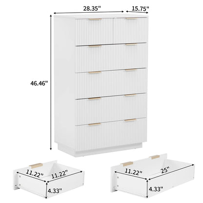 UBesGoo Dresser for Bedroom Wood 4 Drawers Dressers, Fluted Modern Dresser, White