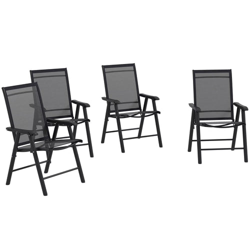 4 Patio Folding , Stackable Outdoor Sling Chairs With For Lawn, Camping, Dining, Beach. Metal Frame, No Assembly, Black. 22.87" L X 25.15" W 37" H, 242 Lbs Load-supporting Ability Frame Structure,