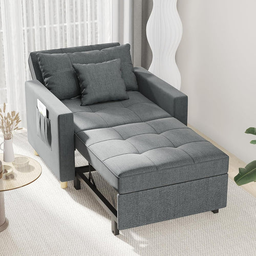 YODOLLA 3-in-1 Futon Sofa Bed Chair,Convertible Sofa Sleeper-Dark Gray