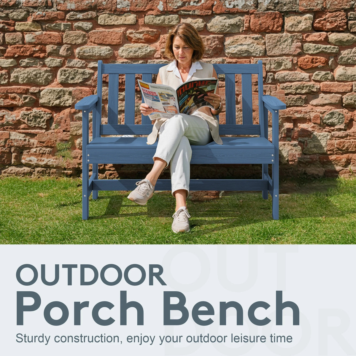 SERWALL Outdoor Bench for 2-Person, Weather-Resistant HDPE with Aluminum Reinforcement, Supports 660 lbs, Comfortable Seating for Patio, Garden, and Porch, Black