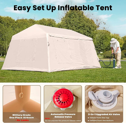 NAIZEA Inflatable Tents for Camping, Blow Up Tent with Hand Pump, Easy Setup Inflatable Hot Tent with Stove Jack, Waterproof Oxford Air Glamping Tents for Camping Adult 4-6 Person