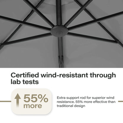 LAUSAINT HOME 11FT Patio Umbrella with Base, Outdoor Deluxe Curvy Cantilever Umbrella for Patio Pool Deck, Champagne