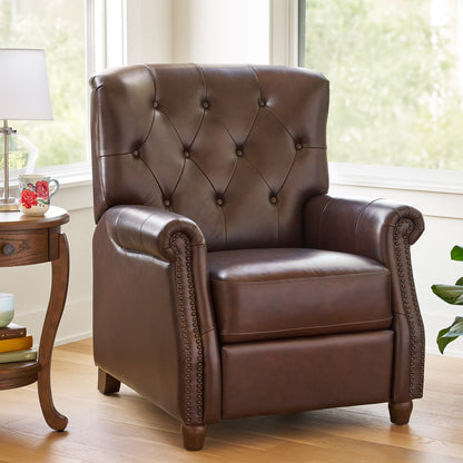 Pioneer Woman Harper Pushback Leather Recliner, Whiskey & Faux Cowhide Upholstery