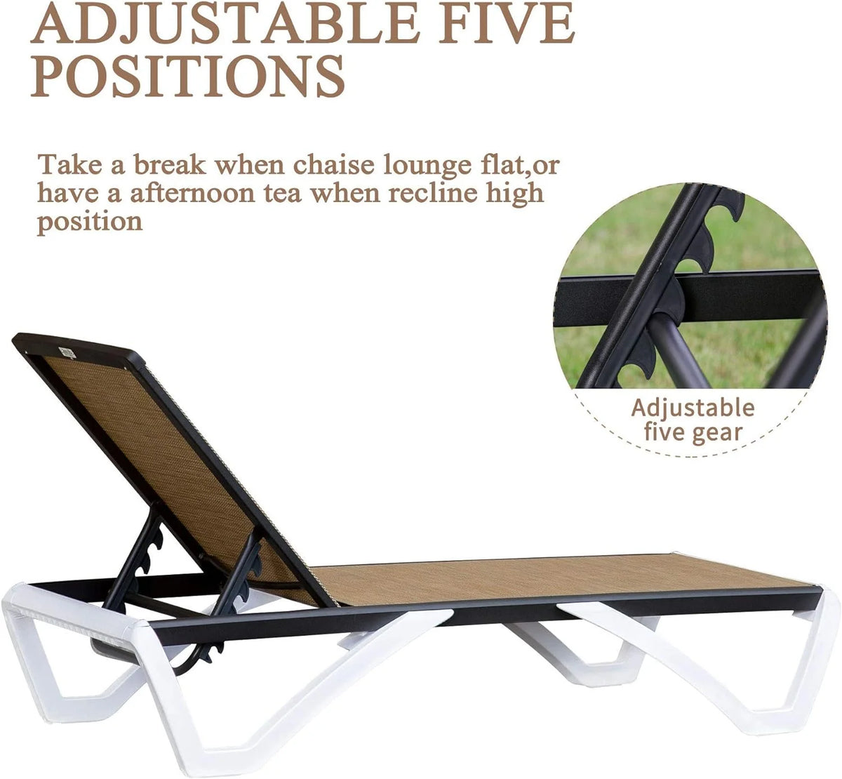 Domi Outdoor Living Chaise Lounge Chair Aluminum Adjustable Pool Lounge Chair��With All-Weather Textilene for Deck, Lawn, Backyard ��1 Grey Chair��