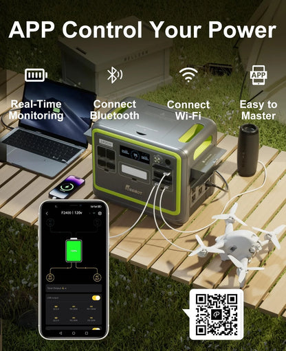 FOSSiBOT Portable Power Station FOSSiBOT 2400 2048Wh LiFePO4 Battery Solar Generator,2400W AC Output for Outdoor Camping,Home Backup,Emergency,RV