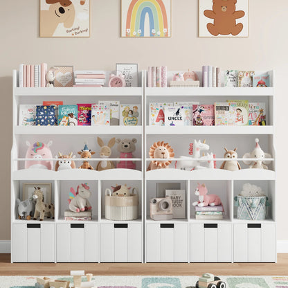 Homfa 55.5�� H Kids Bookshelf with 2-Tier Book Shelves, Children Toy Organizer with 3 Cubes and Removable Drawers, White