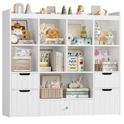 Homfa Kids Toy Storage Organizer with Cubby, Kids Toy Storage Chest with Removable Drawers, Kids Bookcase for Playroom Bedroom Living Room, Gray
