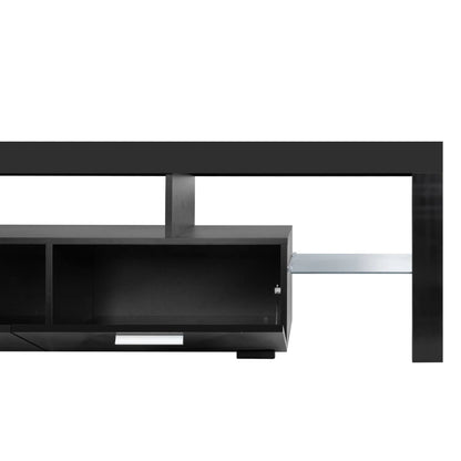 UHOMEPRO TV Stand for TV up to 70", Living Room Entertainment Center with RGB LED Lights and Storage Shelves Furniture, White High Gloss TV Cabinet Console Table