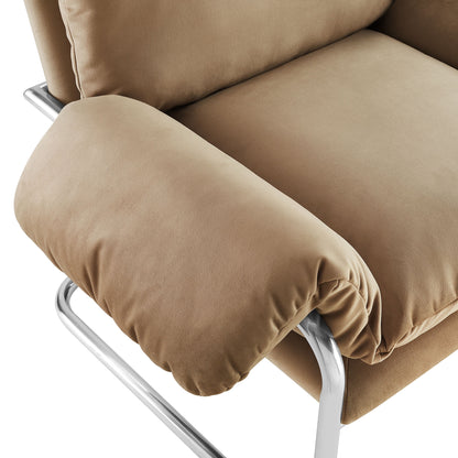 Accent Chair, Brown, Velvet, Living Room Lounge Cafe Lobby Hospitality Restaurant, Modern Contemporary, HB37765