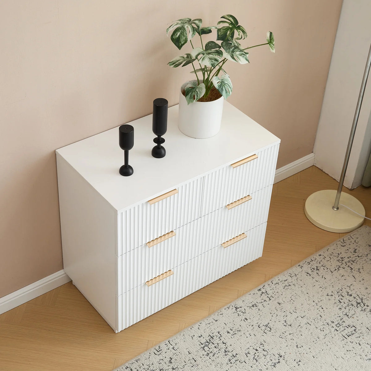 UBesGoo Dresser for Bedroom Wood 4 Drawers Dressers, Fluted Modern Dresser, White