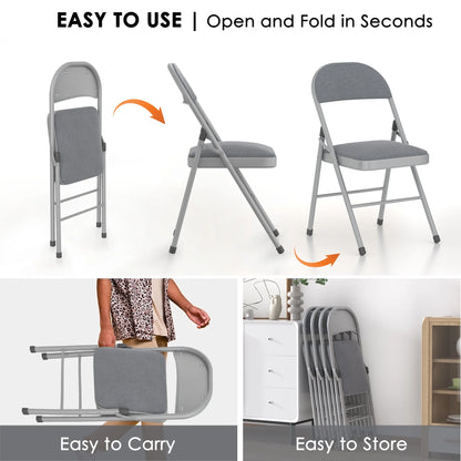 VECELO Set of 4 Folding Chairs, Fabric Dining Chair Set with Padded Cushion and Back, Indoor Outdoor Upholstered Seat with Metal Frame for Home Office Events Wedding Party, Orange