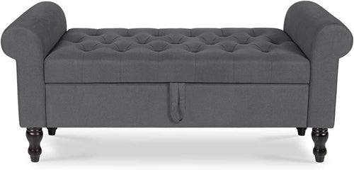 Storage Bench with Upholstered Rolled Arm Ottoman Bench Couch w/ Solid Wood Legs for Bedroom End of Bed,and Living room,Gray