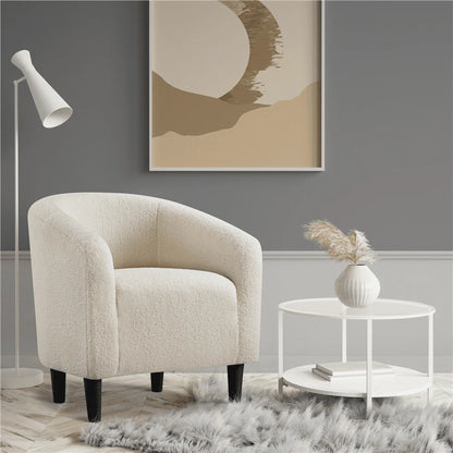 Topeakmart 2pcs Boucle Club Chair Accent Barrel Chair Upholstered Arm Chair, Ivory