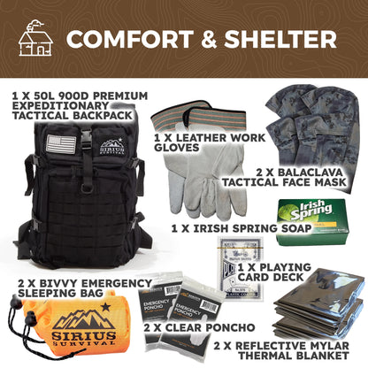 Pre-Packed Emergency Survival Kit/Bug Out Bag for 2 - Over 175 Total Pieces of Disaster Preparedness Supplies for Hurricanes, Floods, Earth Quakes & Other Disasters, Black