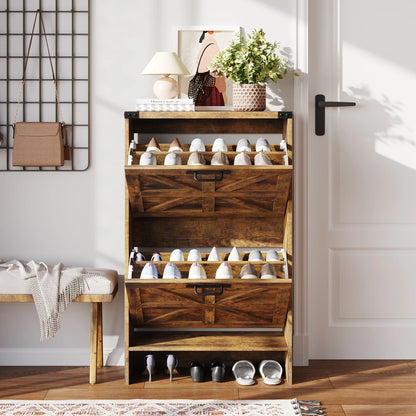VEANERWOOD Shoes Storage Cabinet With Doors, Farmhouse Shoe Cabinet With 2 Flip Drawers For Entryway,Gray