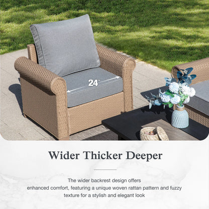 Sophia & William 6 Pieces Wicker Patio Furniture Set 7-Seat Outdoor Cushioned Conversation Set with Coffe Table, Beige