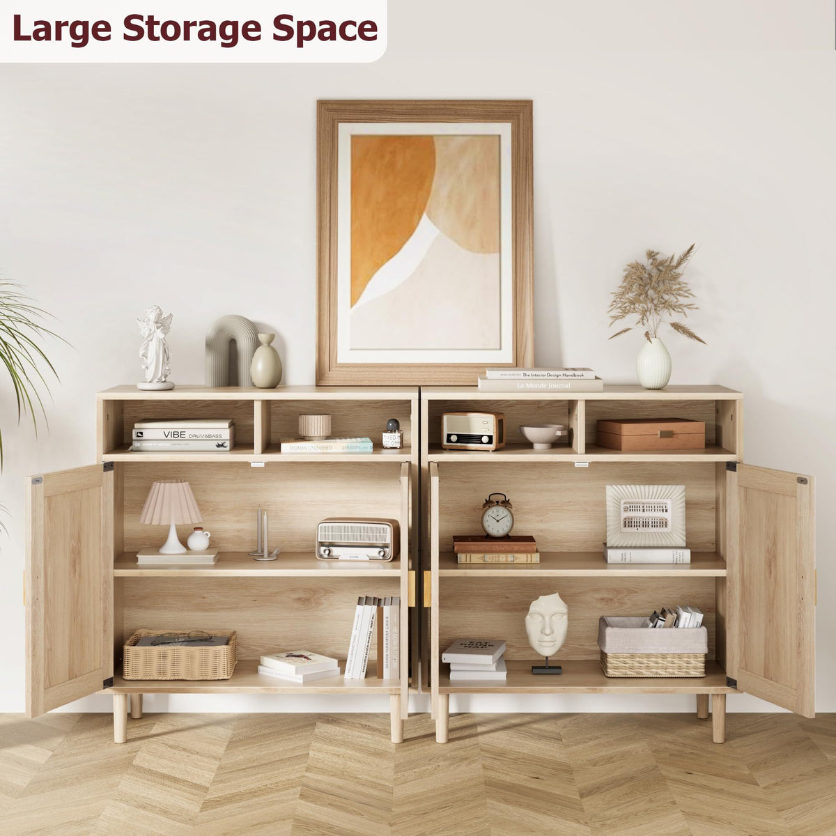 NEILA Rattan Cabinet with 2 Doors and Shelf, Modern Accent Furniture, 1 Piece