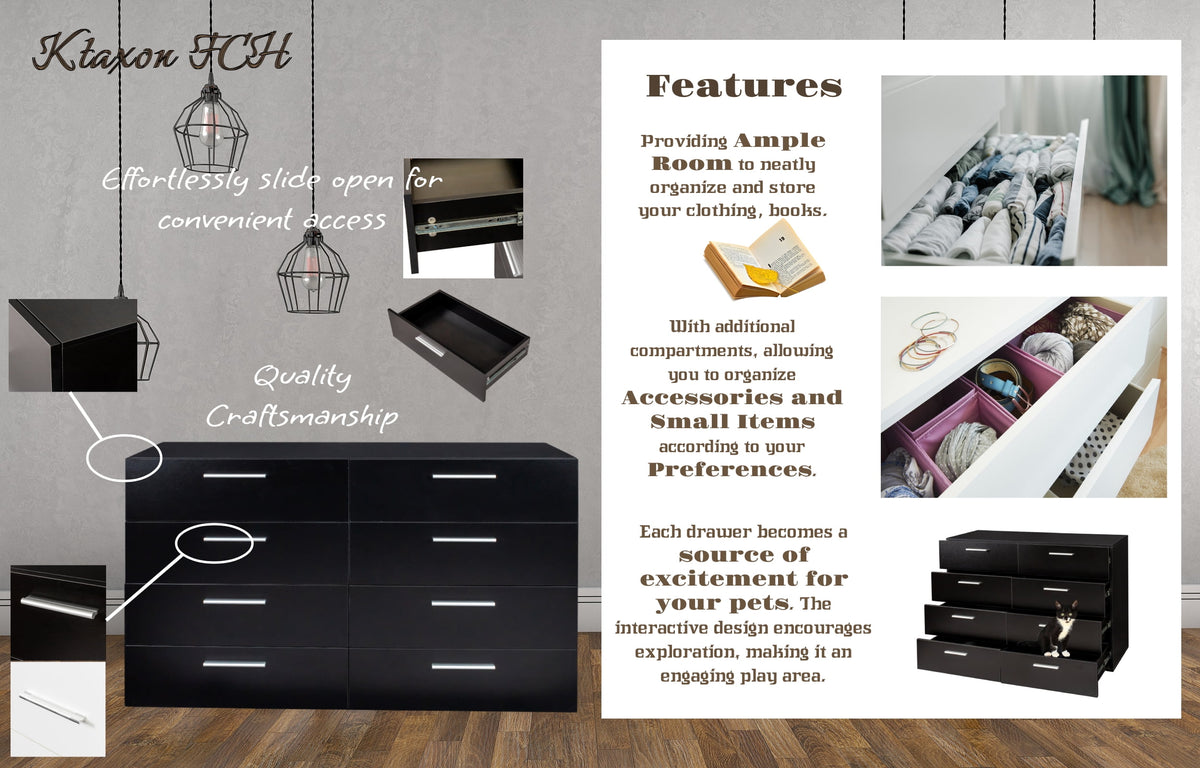 Ktaxon Bedroom Dresser with 6 Drawers, Wooden Double Dresser for Entryway, Wide Storage Cabinet for Living Room, Black